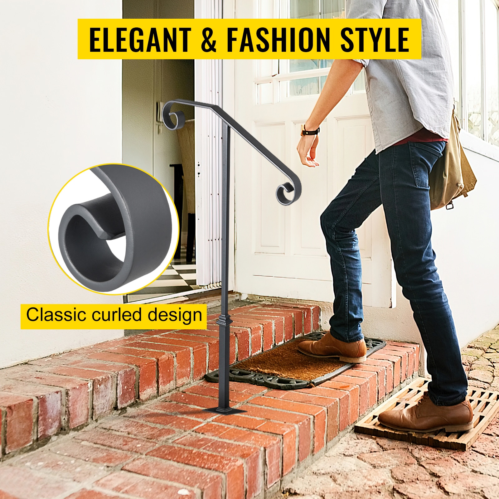 Wrought Iron Handrail For Outdoor Steps Grey Transitional Railing_voghion.com
